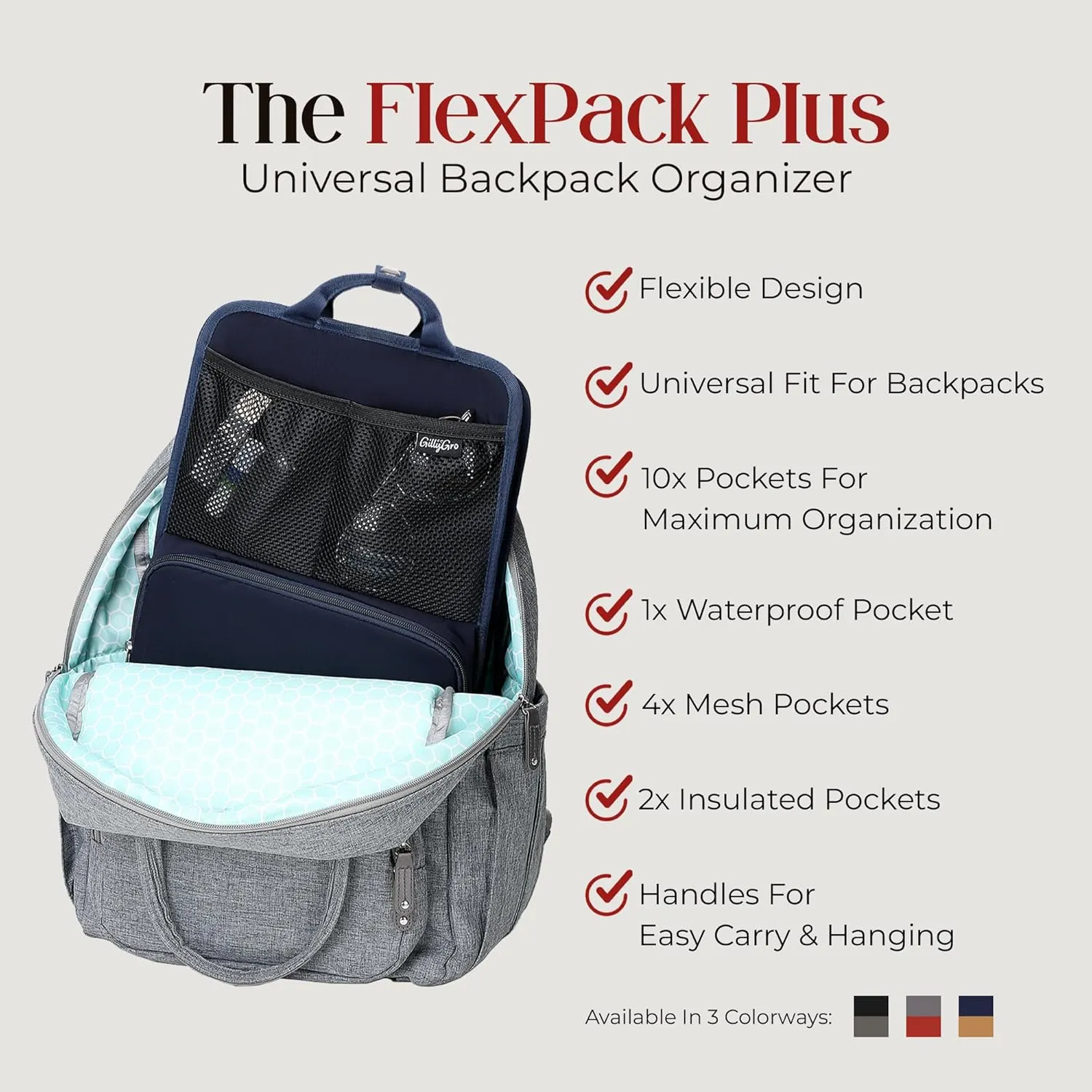 Vertical Backpack Organizer Insert for Tote Bag, Carry On, Picnic, Camping – Foldable Insulated Waterproof Pouch Divider with Pockets & Handles, Travel Accessories for Women & Men