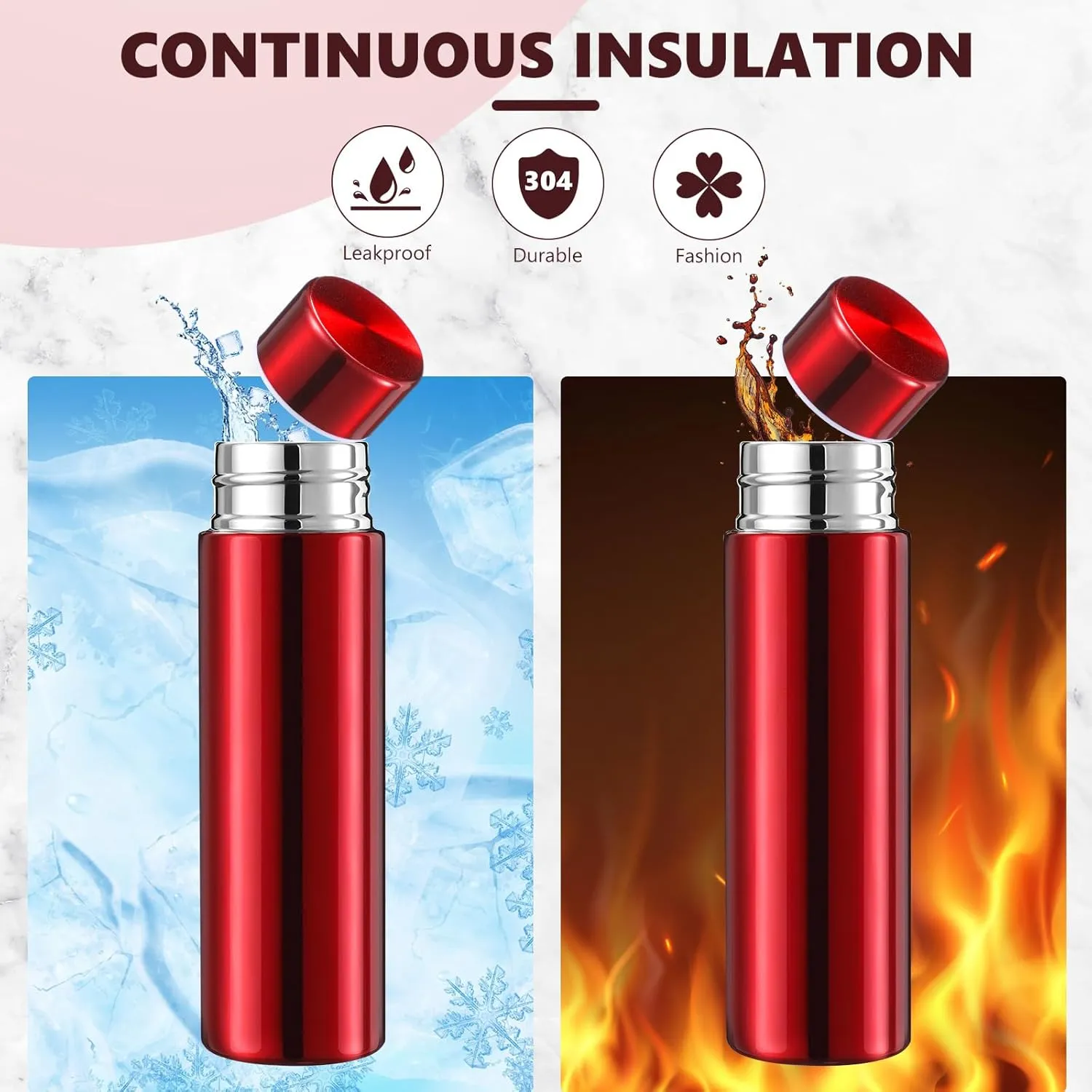 Vesici Mini Water Bottles 4.4 oz Cute Small Insulated Stainless Steel Purse Water Bottles Pocket Slim Flask Keeps Drink Cold and Hot for Women Lunch Bag Coffee(Black, Red,2 Pack)