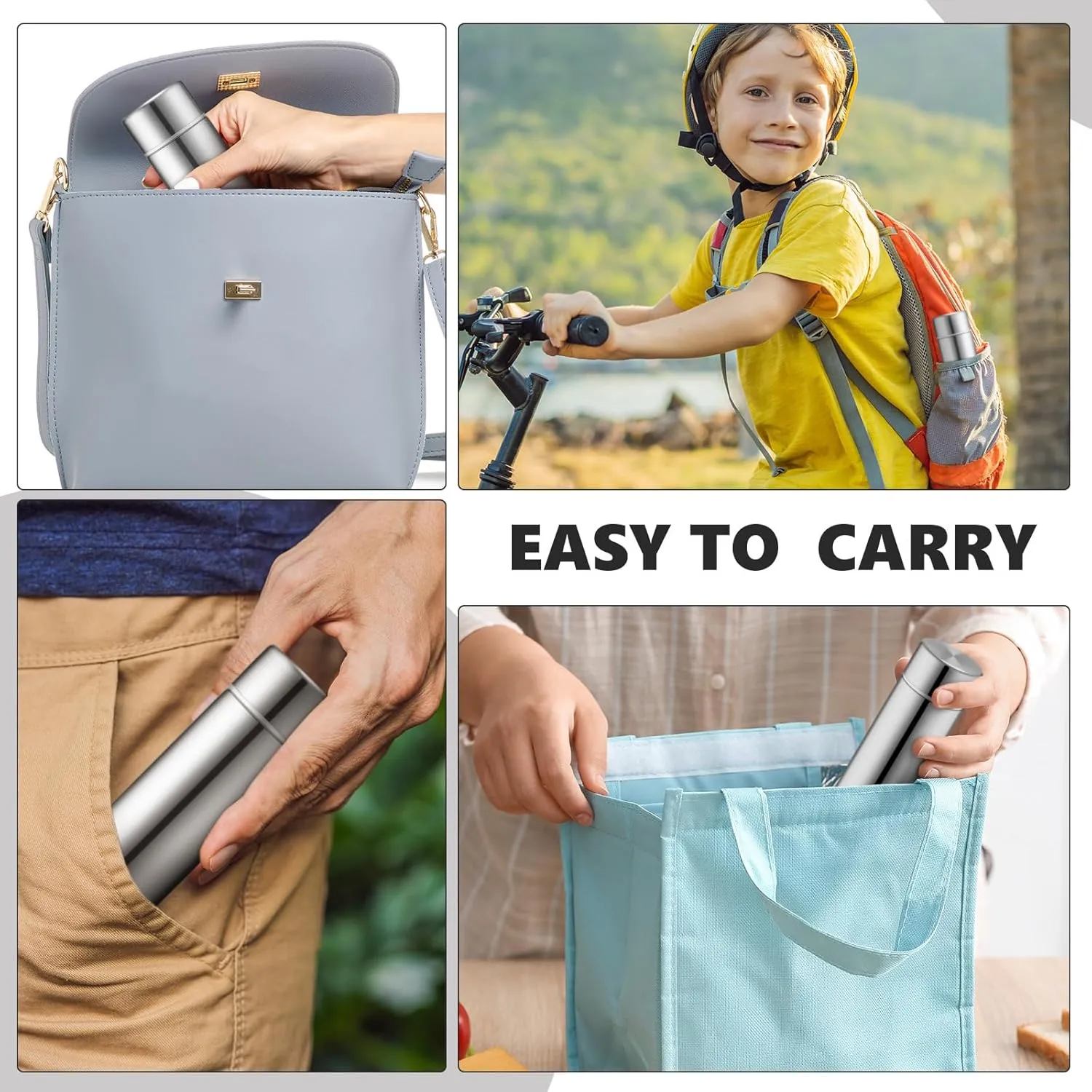 Vesici Mini Water Bottles 4.4 oz Cute Small Insulated Stainless Steel Purse Water Bottles Pocket Slim Flask Keeps Drink Cold and Hot for Women Lunch Bag Coffee(Silver,4 Pack)