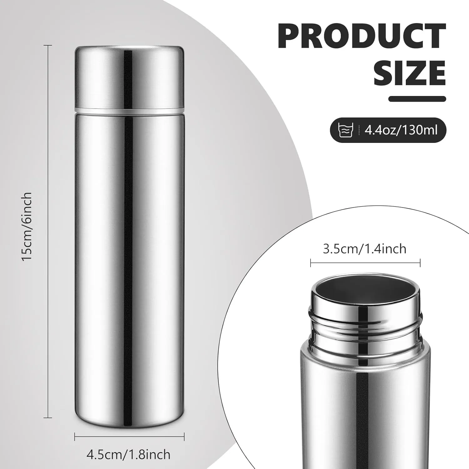 Vesici Mini Water Bottles 4.4 oz Cute Small Insulated Stainless Steel Purse Water Bottles Pocket Slim Flask Keeps Drink Cold and Hot for Women Lunch Bag Coffee(Silver,4 Pack)