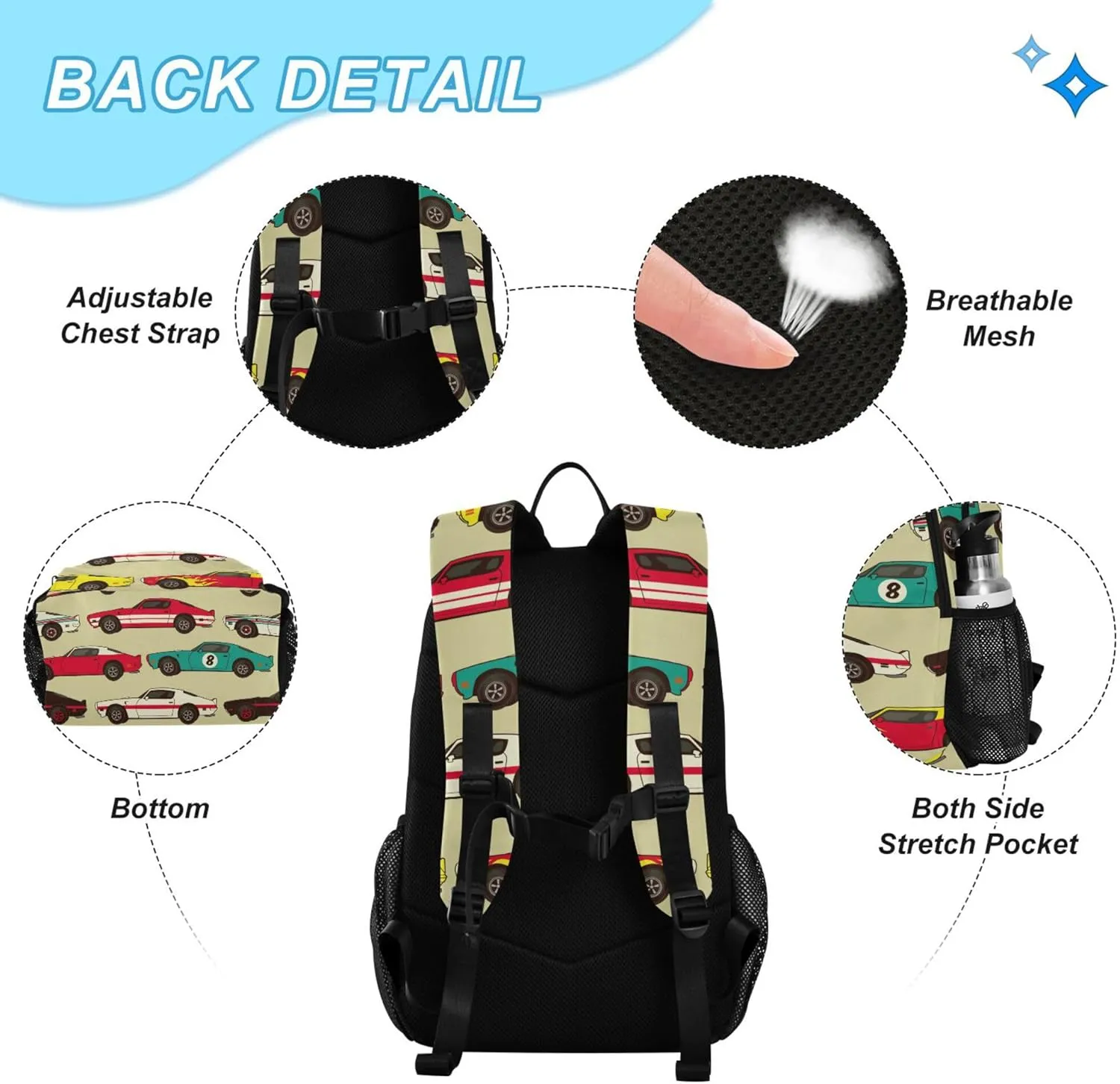 Vintage Car Racecar Backpack with Lunch Bag, School Backpack for Teens Boys Girls Kids Backpacks Set