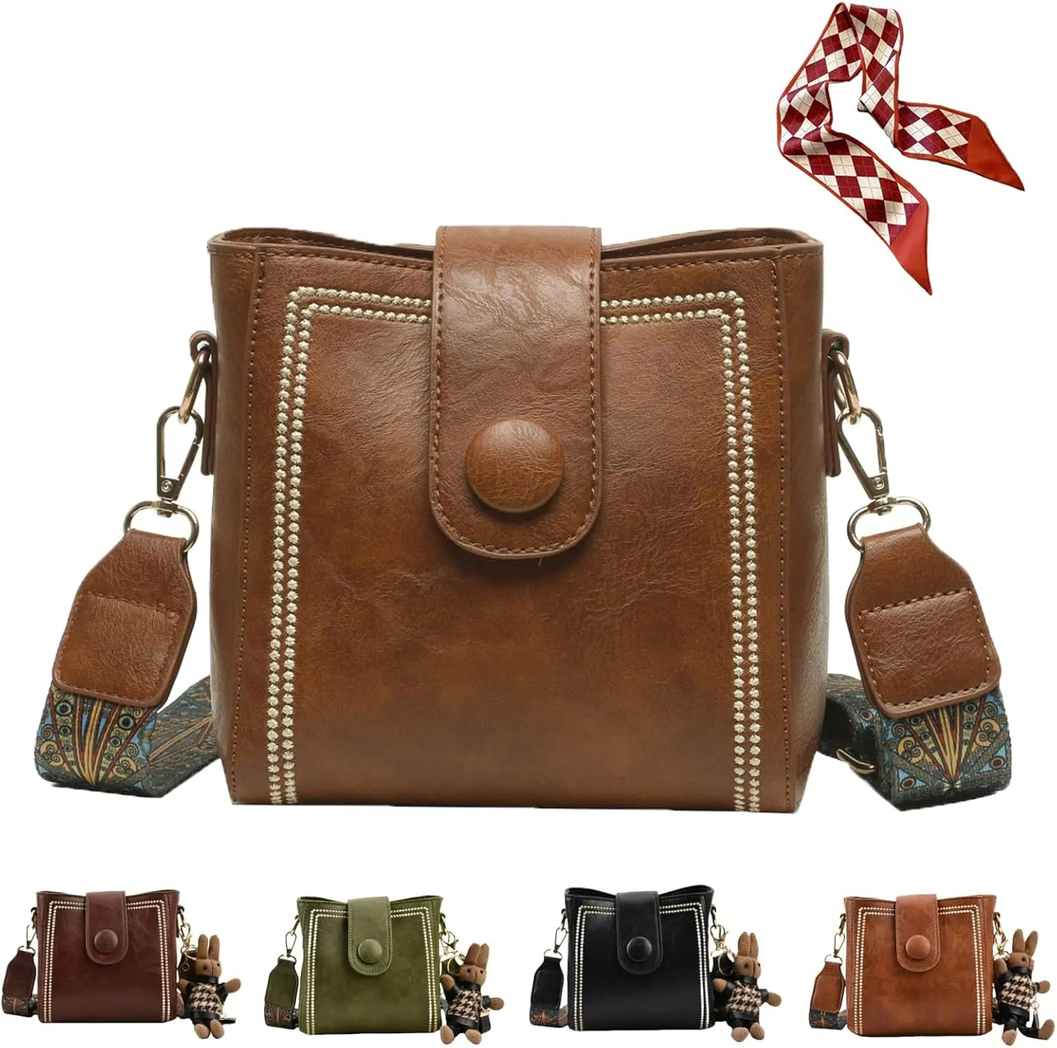 Vintage Fashion Bag with Adjustable Wider Shoulder Strap, Vintage Retro Small Water Bucket Bag, Vintage Fashion Crossbody Bag