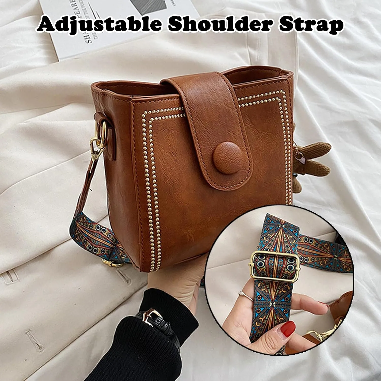Vintage Fashion Bag with Adjustable Wider Shoulder Strap, Vintage Retro Small Water Bucket Bag, Vintage Fashion Crossbody Bag