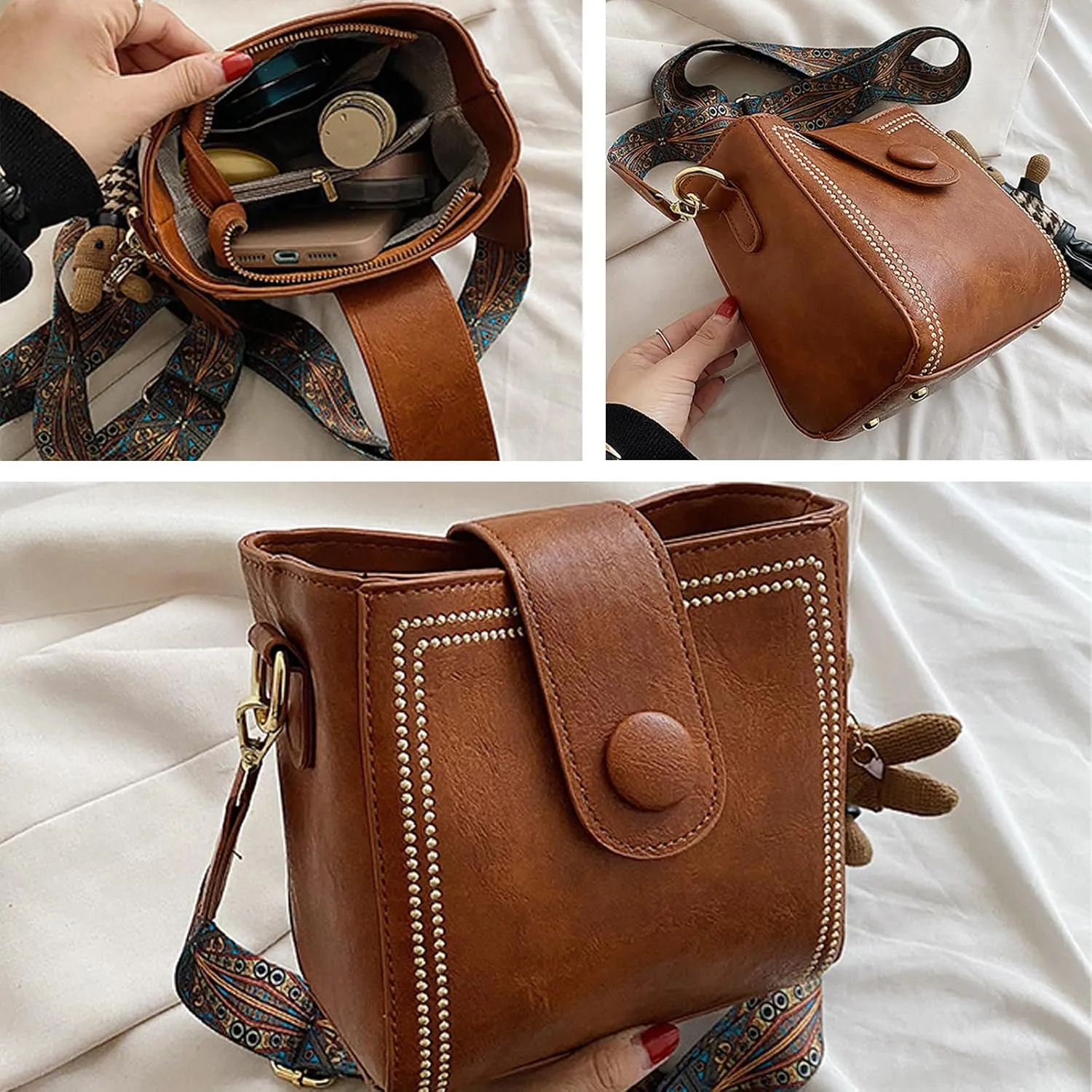 Vintage Fashion Bag with Adjustable Wider Shoulder Strap, Vintage Retro Small Water Bucket Bag, Vintage Fashion Crossbody Bag