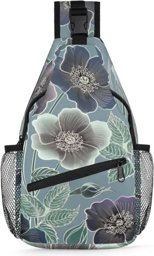 Vintage Floral Flowers Sling Bag for Women Men Crossbody Sling Backpack Shoulder Bag Chest Bag Daypack for Travel Hiking Outdoor