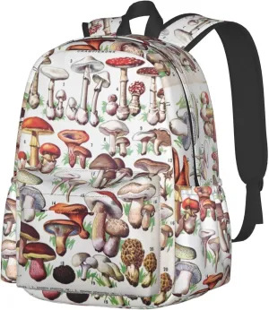 Vintage Mushroom Identification Reference Chart Laptop Backpack Shoulder Bag Laptop Pack Travel Backpacks Commuter Back Pack Casual Daypack Bags With Side Pockets