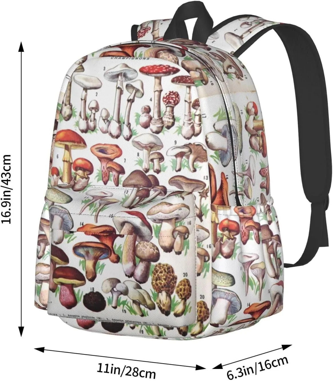 Vintage Mushroom Identification Reference Chart Laptop Backpack Shoulder Bag Laptop Pack Travel Backpacks Commuter Back Pack Casual Daypack Bags With Side Pockets