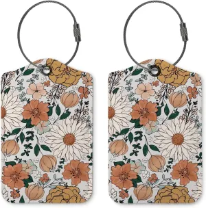 Vintage Retro Luggage Tag,Flower 2 Pack Travel Suitcase Tags Label with Steel Loop,Handbag School Bag Backpack Traveling Accessories,Flora Gifts for Women