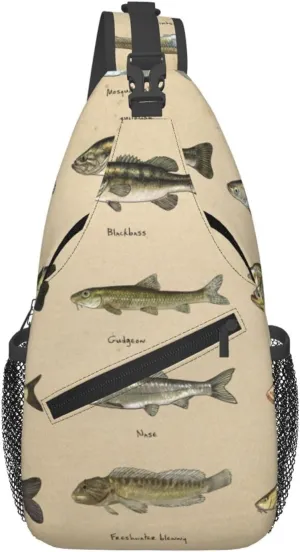 Vintage River Fish Sling Backpack Casual Crossbody Shoulder Bag Travel Hiking Daypack Unisex Chest Bags For Women Men Outdoor Sport