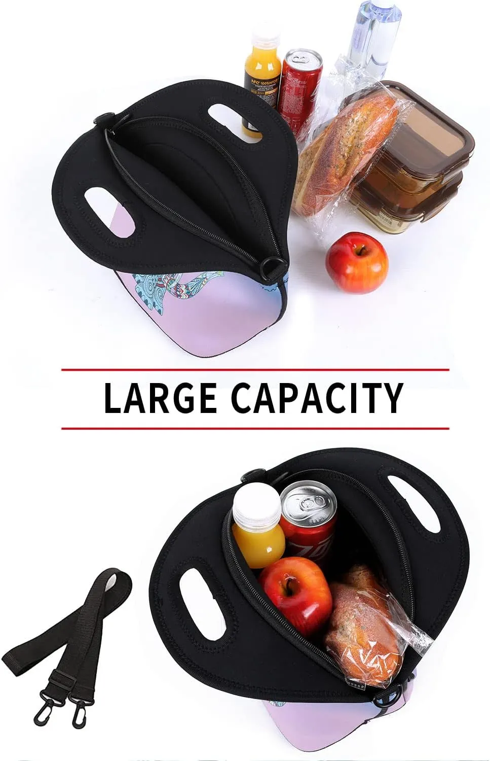 Violet Mist Neoprene Lunch Bags with Adjustable Shoulder Strap Large Insulated Lunch Totes Thermal Lunch Box Lunch Handbag Extra Pockets Waterproof Reusable Bento Bag Zipper for Work Picnic Travel