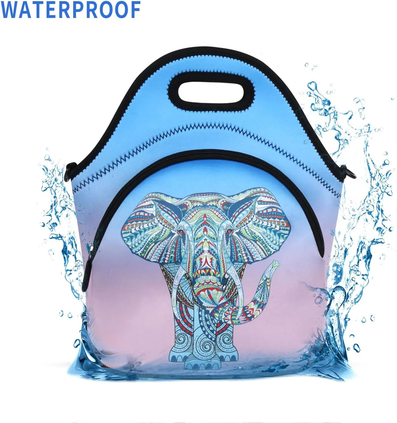 Violet Mist Neoprene Lunch Bags with Adjustable Shoulder Strap Large Insulated Lunch Totes Thermal Lunch Box Lunch Handbag Extra Pockets Waterproof Reusable Bento Bag Zipper for Work Picnic Travel