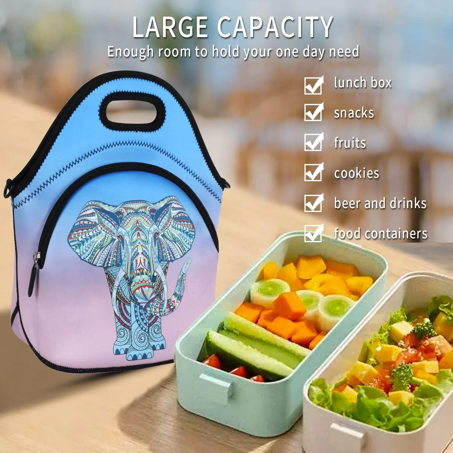 Violet Mist Neoprene Lunch Bags with Adjustable Shoulder Strap Large Insulated Lunch Totes Thermal Lunch Box Lunch Handbag Extra Pockets Waterproof Reusable Bento Bag Zipper for Work Picnic Travel