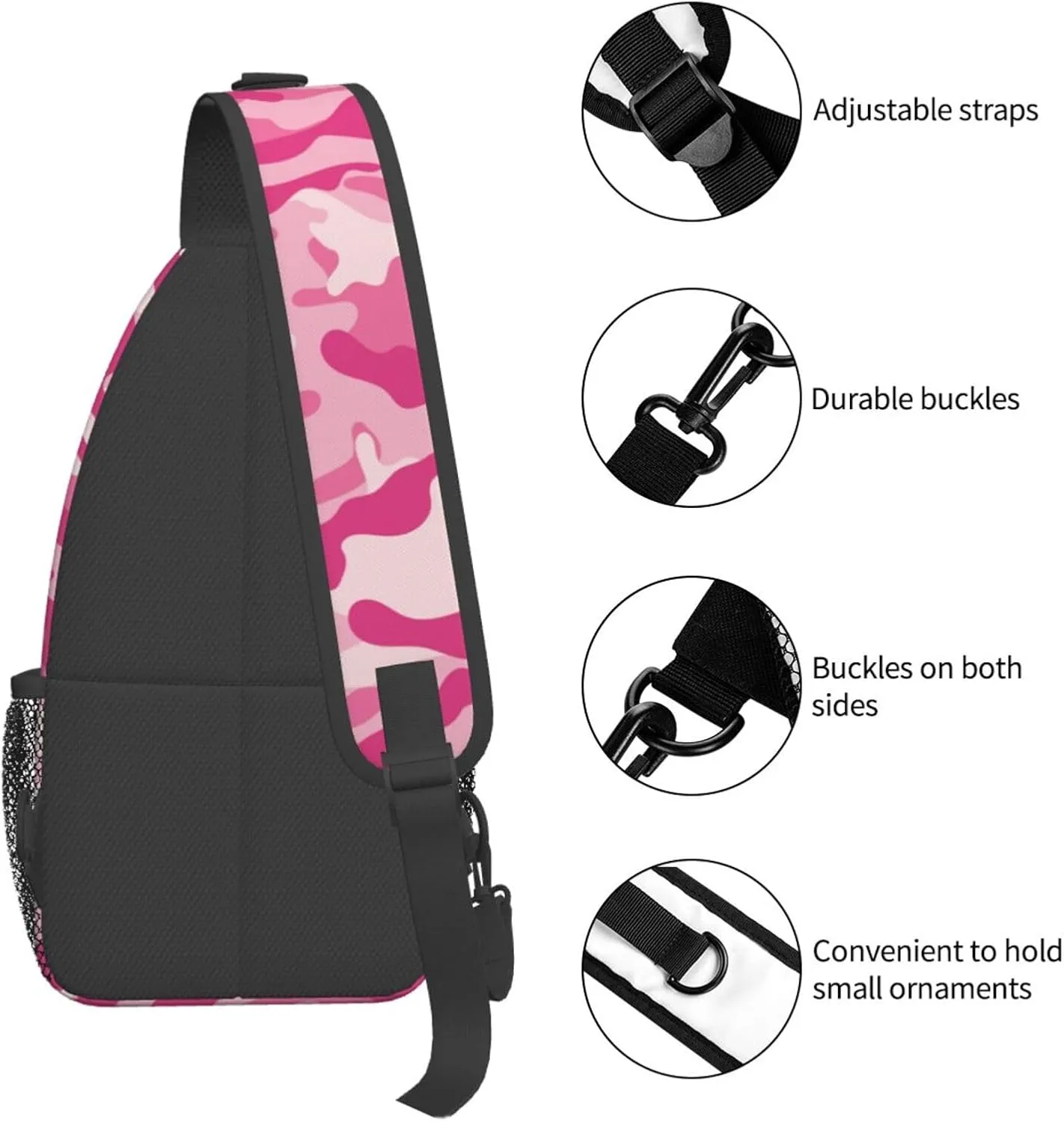VOOHDDY Pink Camo Pattern Sling Bag For Women Men Travel Hiking Backpack Crossbody Shoulder Chest Bags Casual Daypack Sport