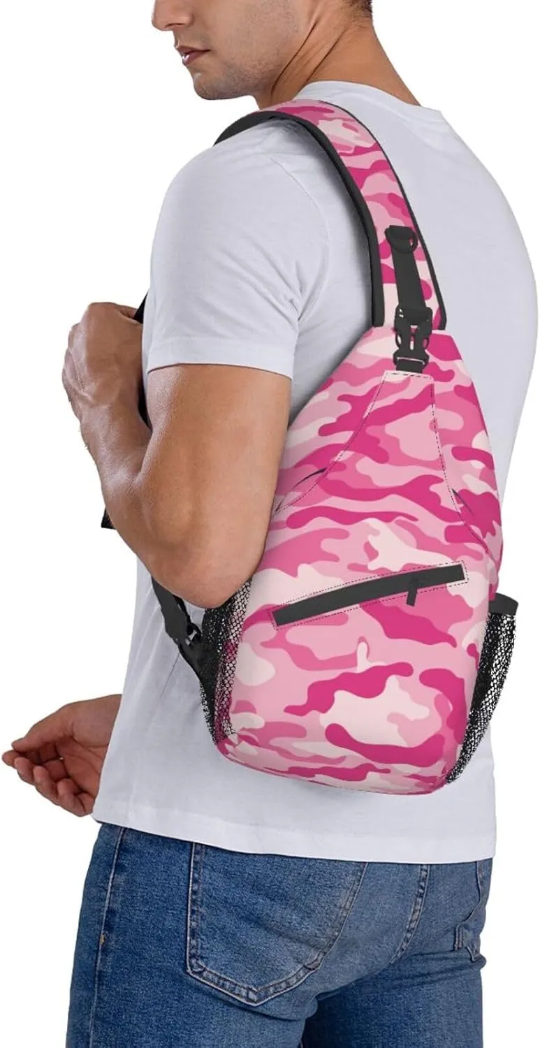 VOOHDDY Pink Camo Pattern Sling Bag For Women Men Travel Hiking Backpack Crossbody Shoulder Chest Bags Casual Daypack Sport