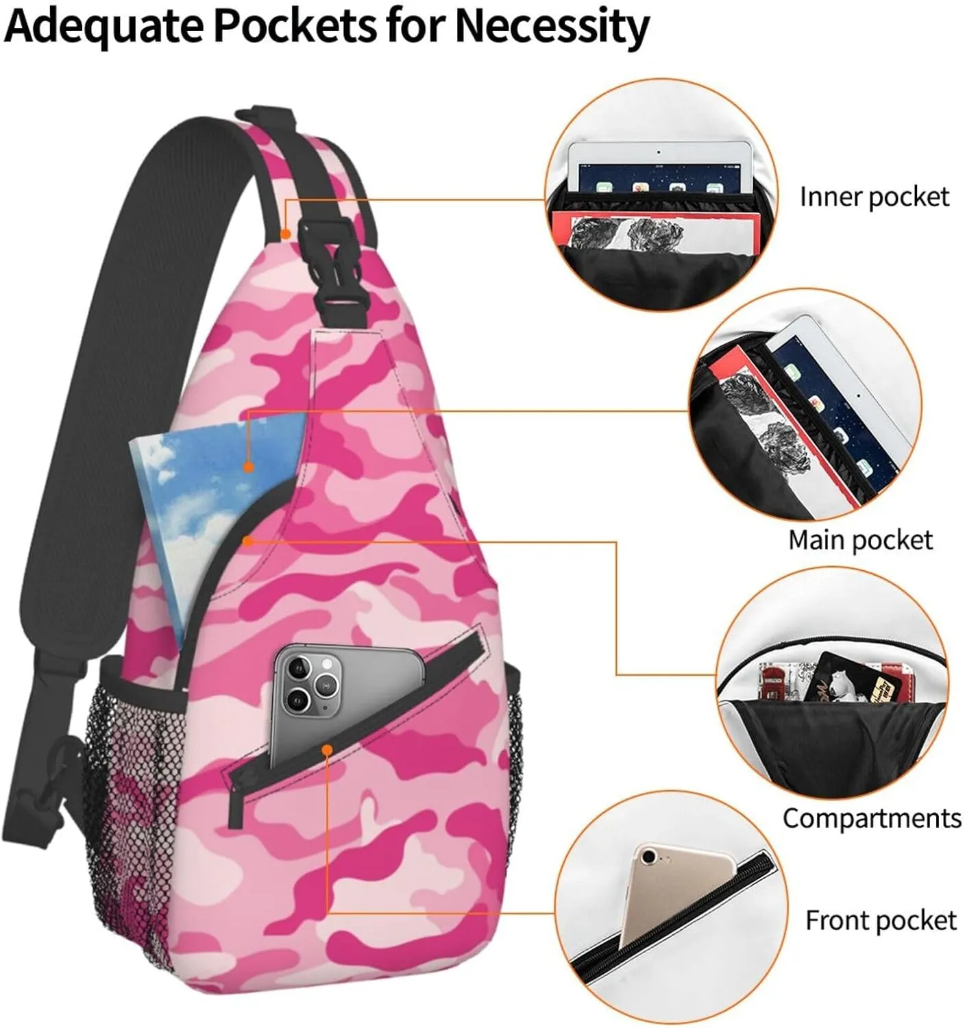 VOOHDDY Pink Camo Pattern Sling Bag For Women Men Travel Hiking Backpack Crossbody Shoulder Chest Bags Casual Daypack Sport