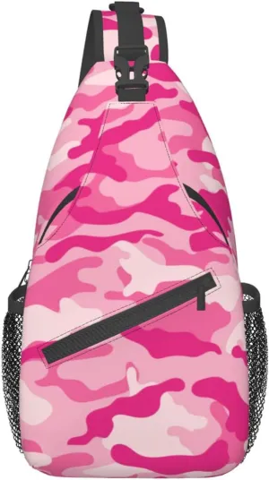 VOOHDDY Pink Camo Pattern Sling Bag For Women Men Travel Hiking Backpack Crossbody Shoulder Chest Bags Casual Daypack Sport