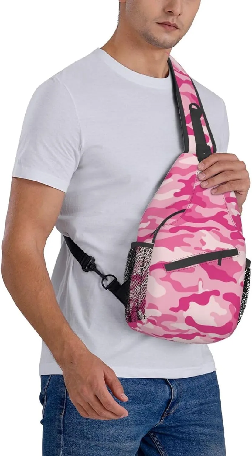 VOOHDDY Pink Camo Pattern Sling Bag For Women Men Travel Hiking Backpack Crossbody Shoulder Chest Bags Casual Daypack Sport