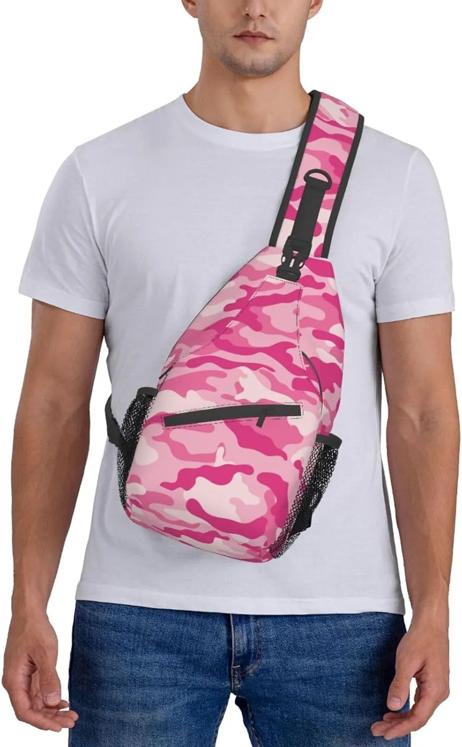 VOOHDDY Pink Camo Pattern Sling Bag For Women Men Travel Hiking Backpack Crossbody Shoulder Chest Bags Casual Daypack Sport