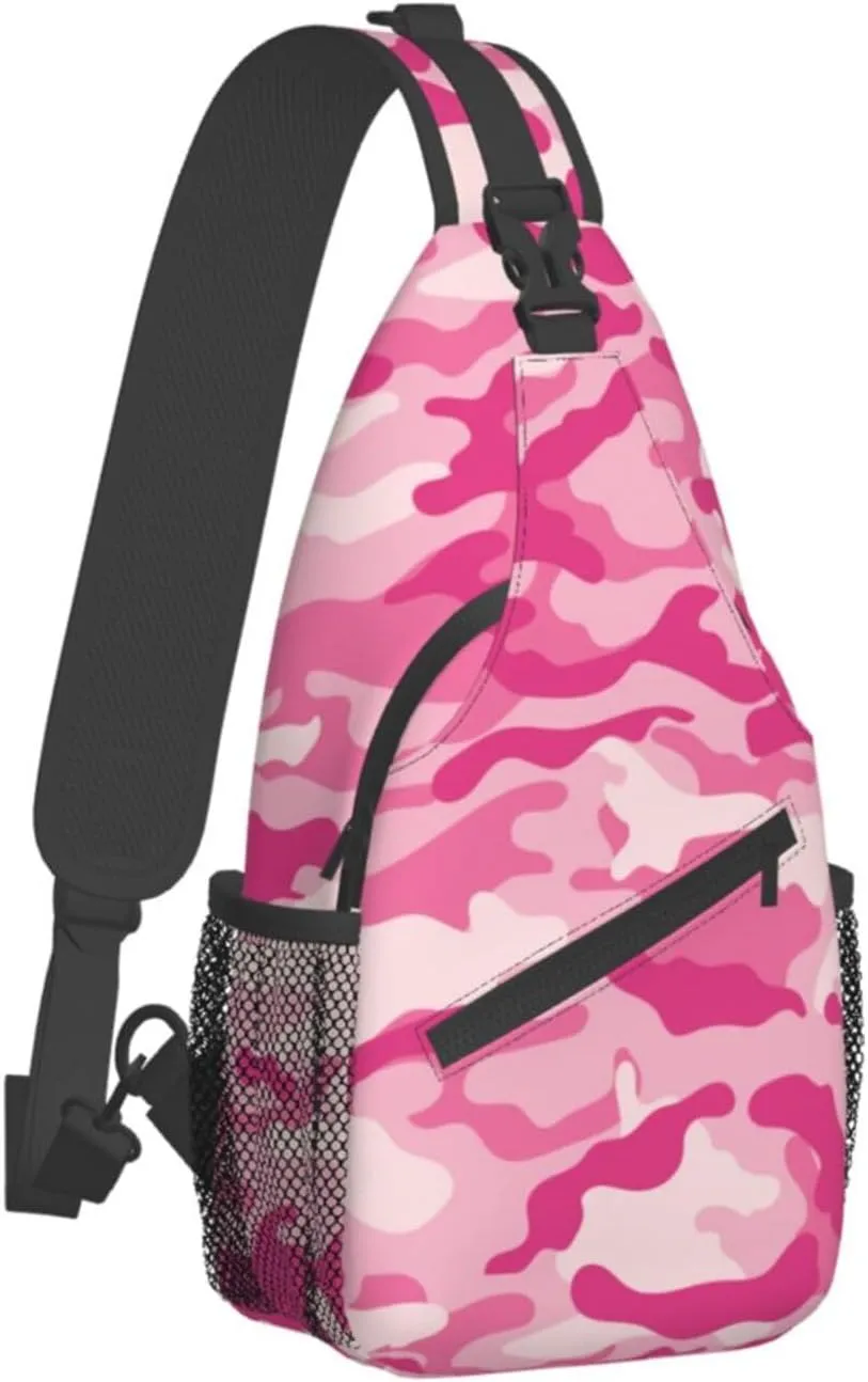 VOOHDDY Pink Camo Pattern Sling Bag For Women Men Travel Hiking Backpack Crossbody Shoulder Chest Bags Casual Daypack Sport
