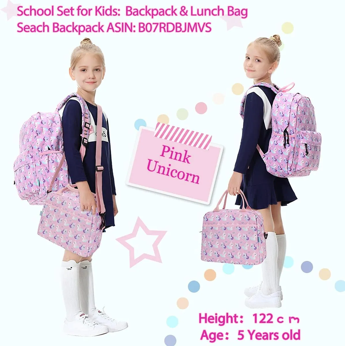 VX VONXURY Lunch Bags, Insulated Girls Lunch Box Cute Unicorn Thermal Kids Lunch Tote with Removable Shoulder Strap