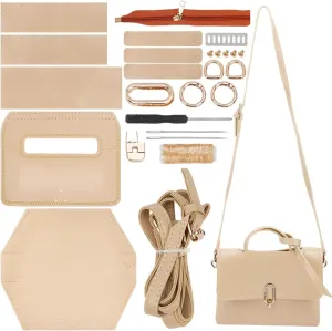 WADORN DIY PU Leather Sewing Handbag Making Kit, PU Leather Bag Making Kit for Women DIY PU Leather Crossbody Bags for DIY Craft Bag Making Accessories, 10.23x3.34x7.08 Inch, Wheat