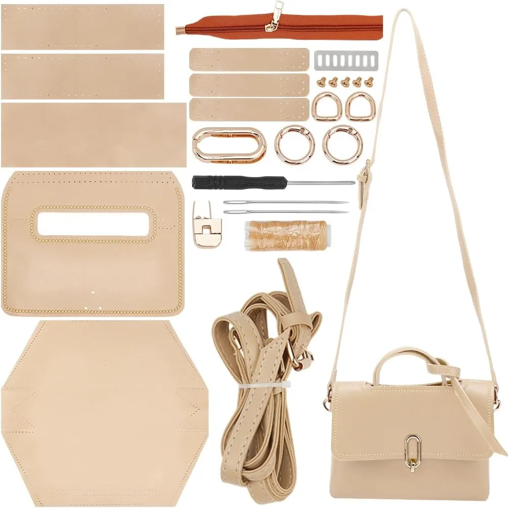 WADORN DIY PU Leather Sewing Handbag Making Kit, PU Leather Bag Making Kit for Women DIY PU Leather Crossbody Bags for DIY Craft Bag Making Accessories, 10.23x3.34x7.08 Inch, Wheat