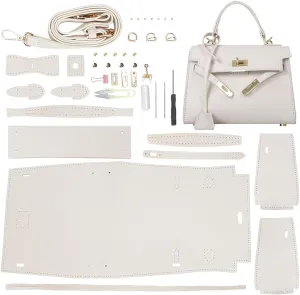 WADORN DIY Women Tote Handbag Making Kit, PU Leather Crossbody Shoulder Bag Sewing Material Set Handmade Designer Bag Making Accessories Women Handicraft Gift, 8.46x2.95x5.9 Inch, White