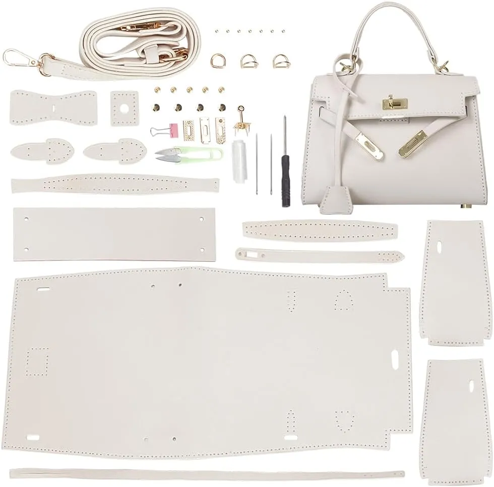 WADORN DIY Women Tote Handbag Making Kit, PU Leather Crossbody Shoulder Bag Sewing Material Set Handmade Designer Bag Making Accessories Women Handicraft Gift, 8.46x2.95x5.9 Inch, White