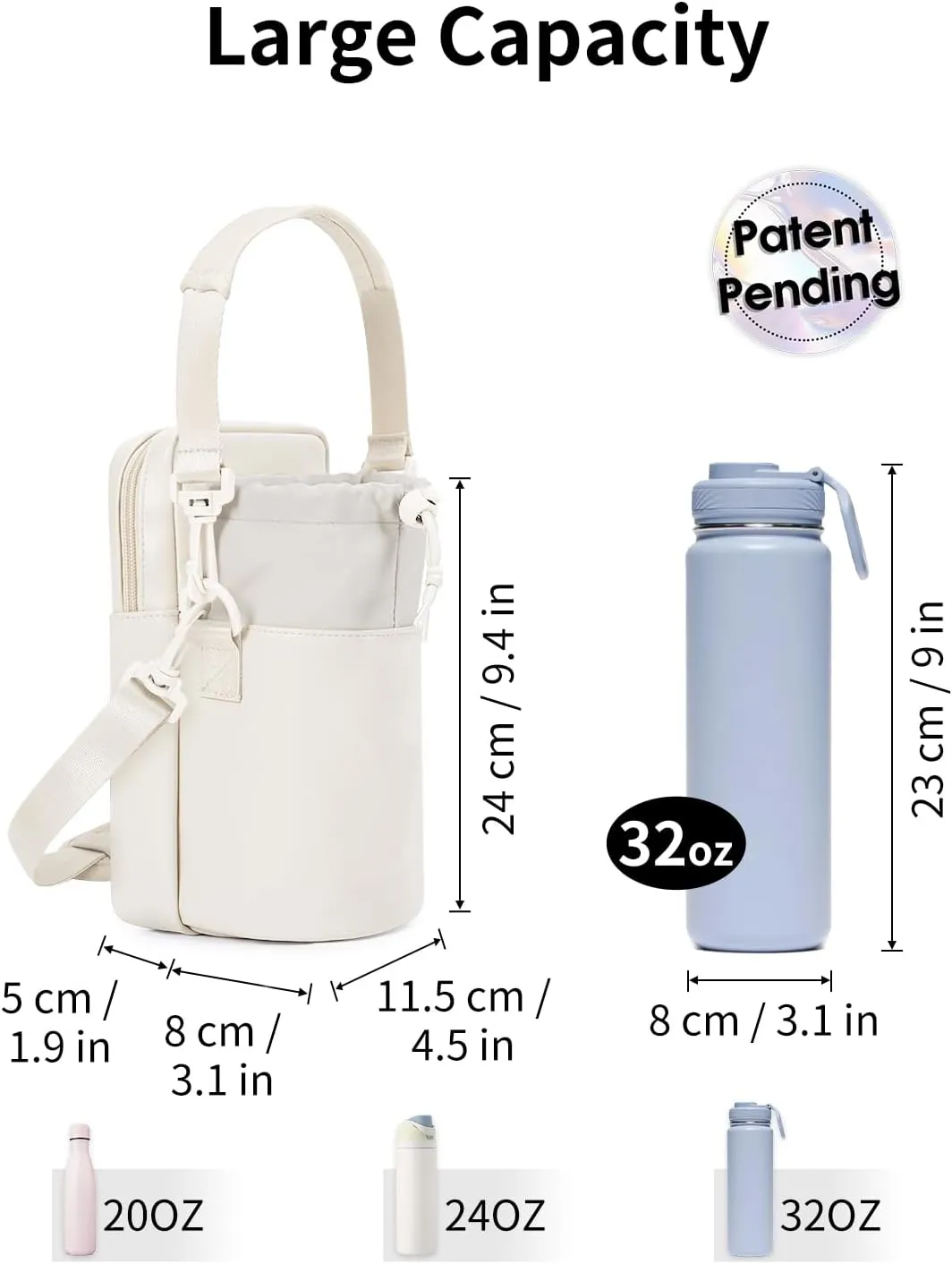 Wandering Nature Water Bottle Holder with Strap 32oz Insulated Water Bottle Carrier Sling Bag with Phone Pocket Water Bottle Pouch for Hiking Walking(Patent Pending)…