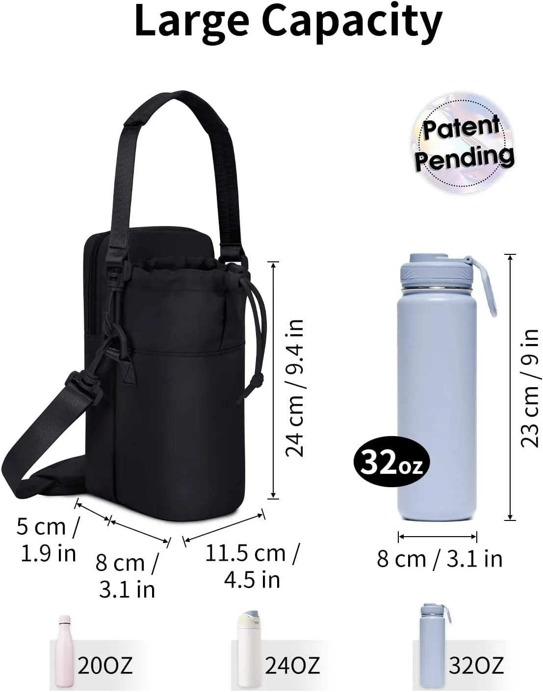 Wandering Nature Water Bottle Holder with Strap 32oz Insulated Water Bottle Carrier Sling Bag with Phone Pocket Water Bottle Pouch for Hiking Walking(Patent Pending)…