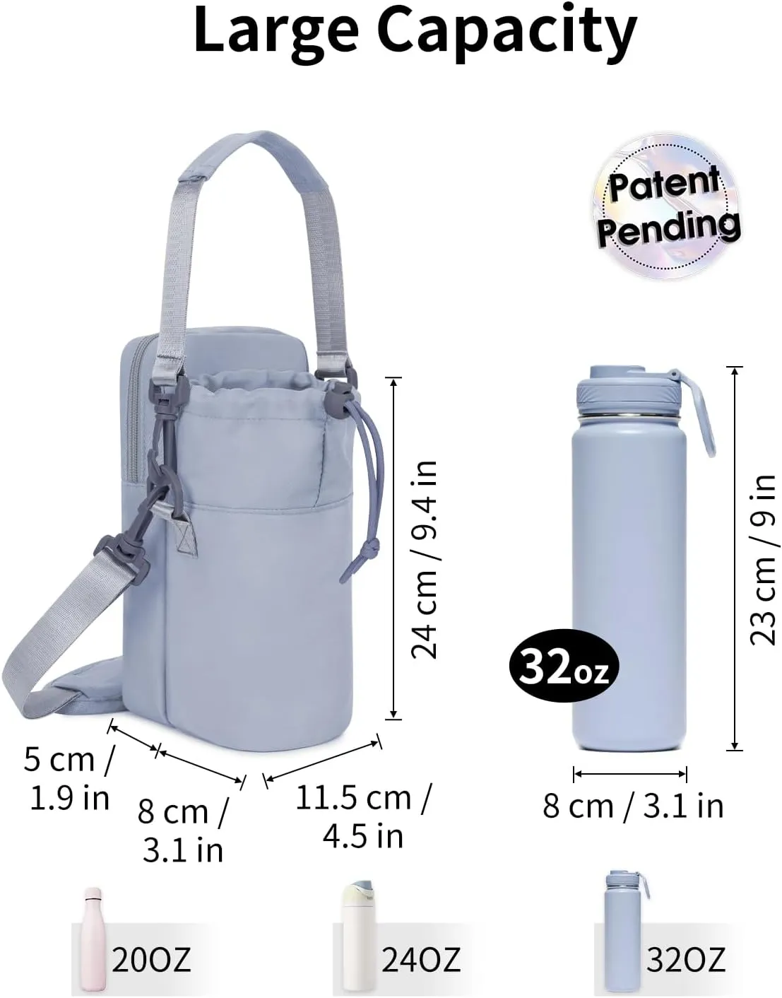 Wandering Nature Water Bottle Holder with Strap 32oz Insulated Water Bottle Carrier Sling Bag with Phone Pocket Water Bottle Pouch for Hiking Walking(Patent Pending)…