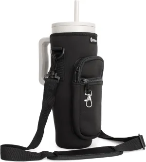 Water Bottle Carrier Bag for Stanley Cup 30 oz - Insulated Neoprene Tumbler Carrier with Phone Pocket - Water Bottle Holder with Strap and Carabiner Compatible with Stanley - Black