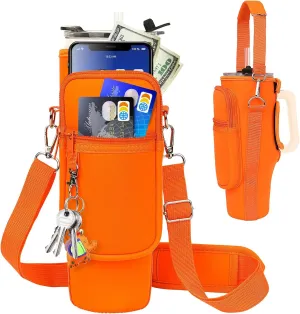 Water Bottle Carrier Bag with Phone Pocket Compatible with Stanley/Meoky 40 oz Tumbler with Handle,Water Bottle Holder Pouch with Adjustable Strap Compatible with Stanley Cup Accessories
