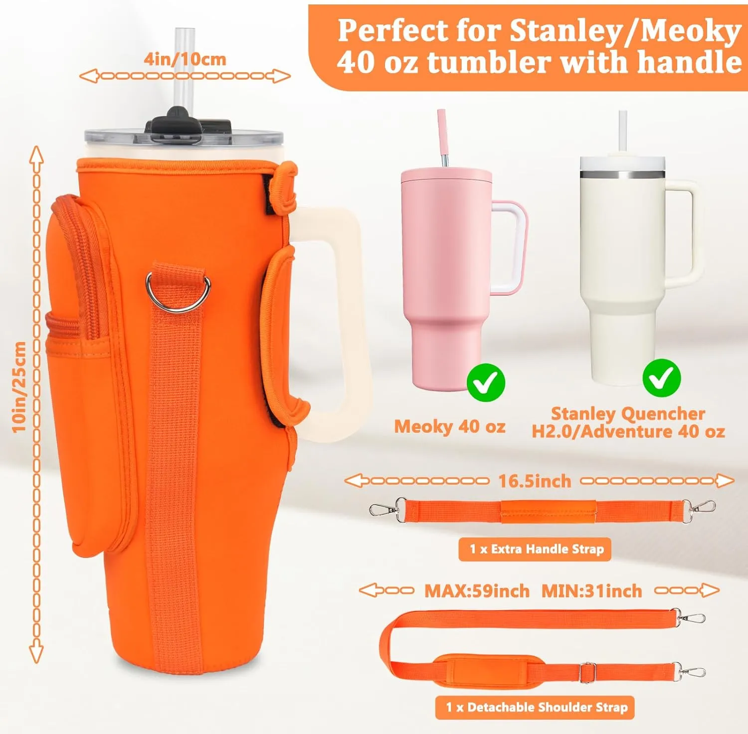 Water Bottle Carrier Bag with Phone Pocket Compatible with Stanley/Meoky 40 oz Tumbler with Handle,Water Bottle Holder Pouch with Adjustable Strap Compatible with Stanley Cup Accessories