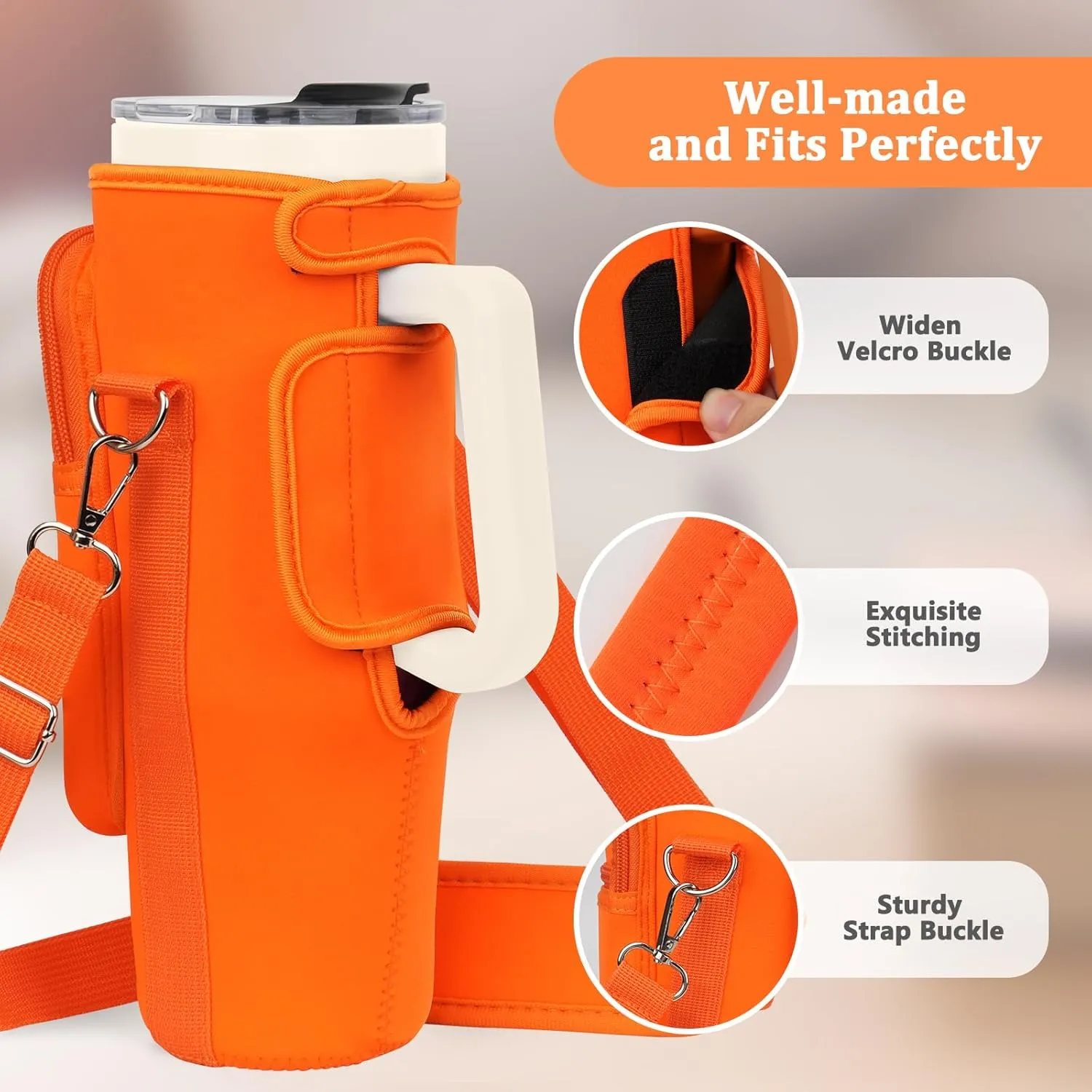 Water Bottle Carrier Bag with Phone Pocket Compatible with Stanley/Meoky 40 oz Tumbler with Handle,Water Bottle Holder Pouch with Adjustable Strap Compatible with Stanley Cup Accessories