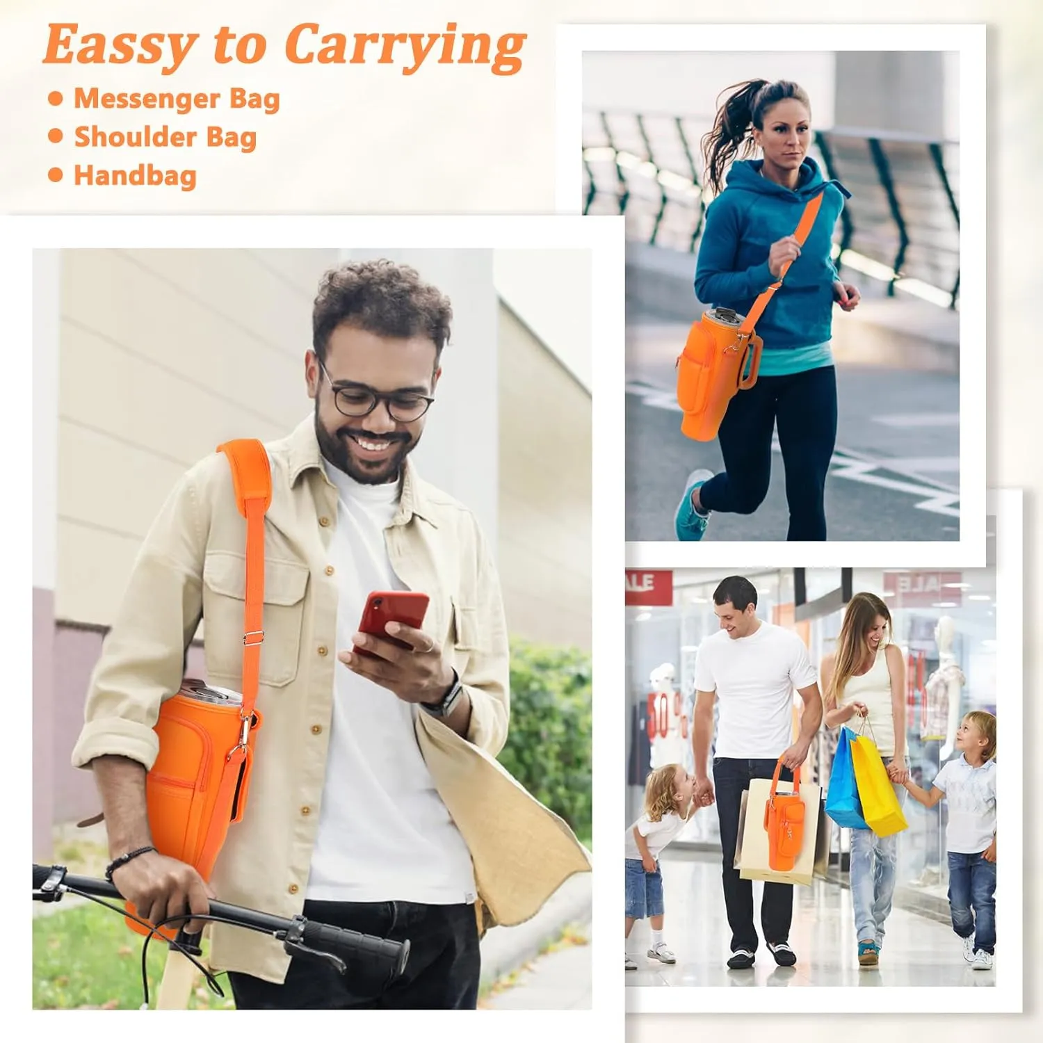 Water Bottle Carrier Bag with Phone Pocket Compatible with Stanley/Meoky 40 oz Tumbler with Handle,Water Bottle Holder Pouch with Adjustable Strap Compatible with Stanley Cup Accessories