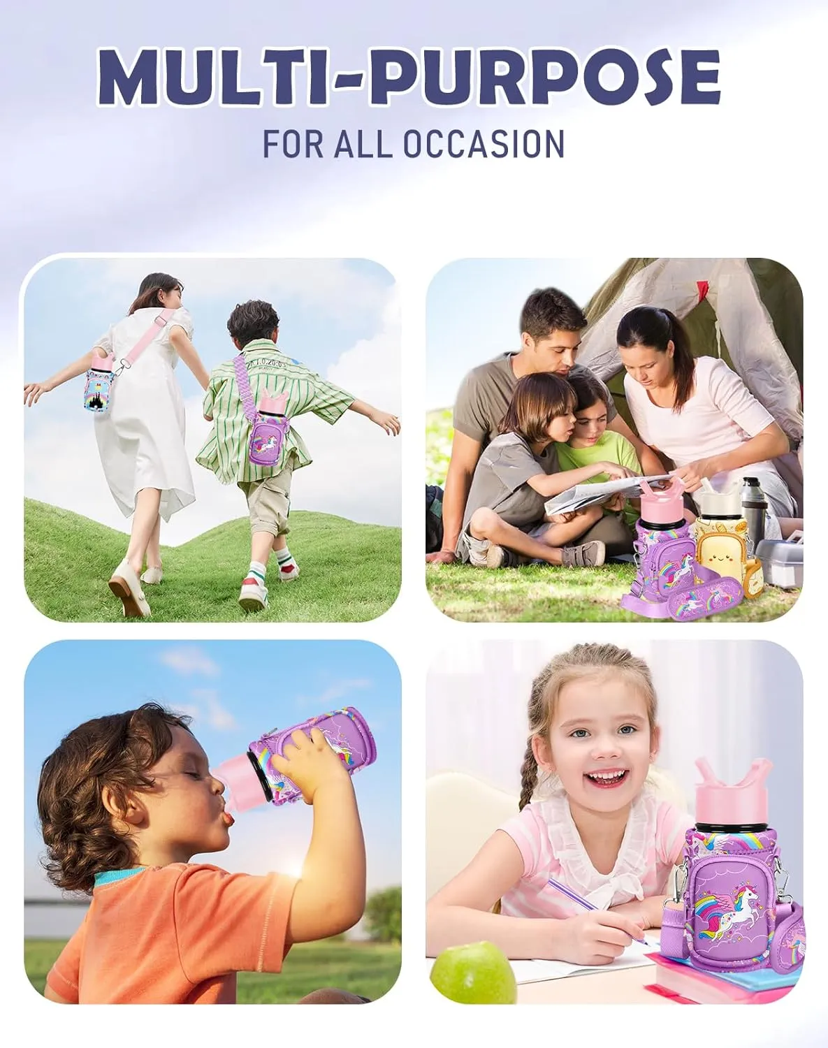 Water Bottle Carrier with Strap - Insulated Kids Water Bottle Holder for Boys Girls Bottle Bag for 10-18Oz