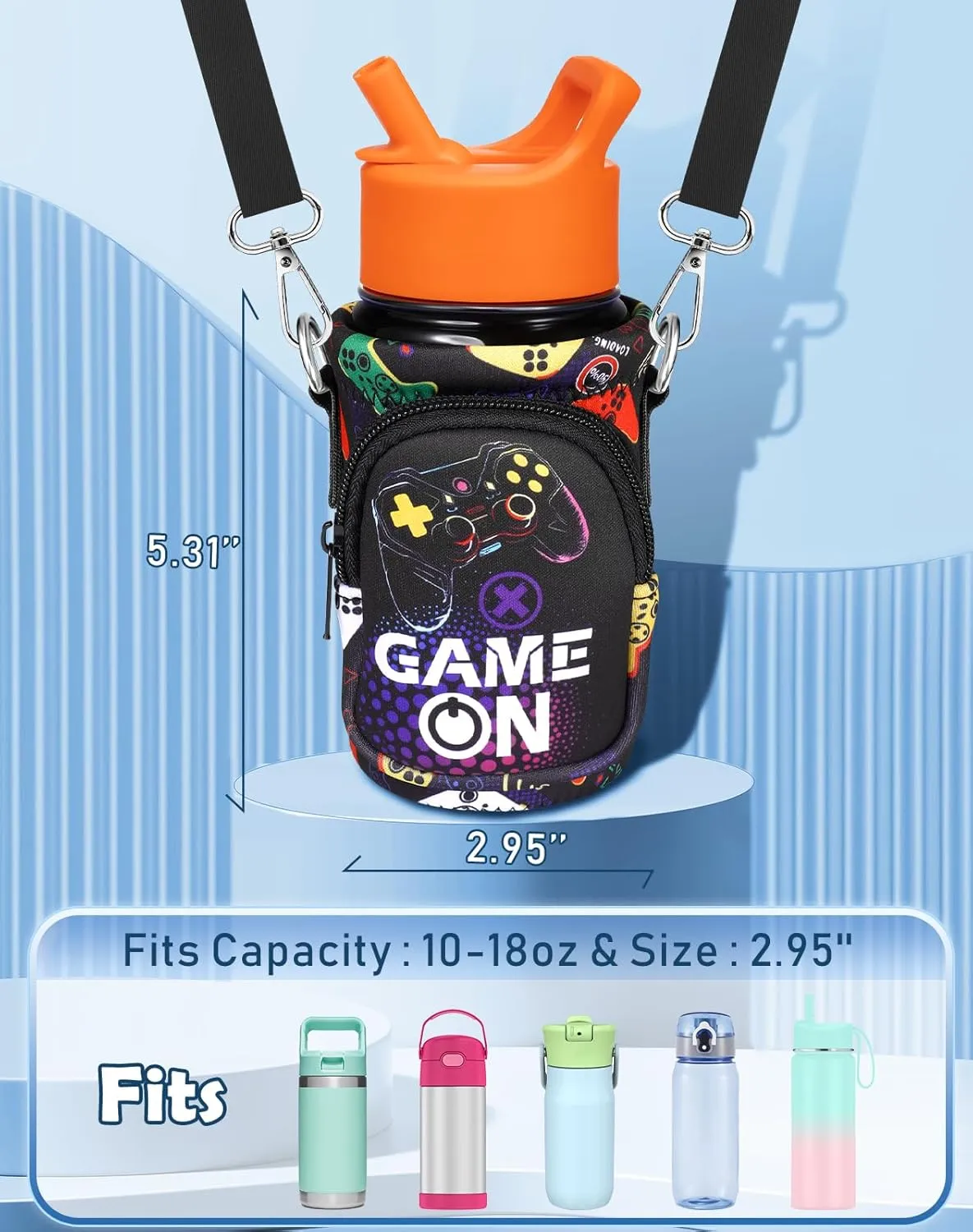 Water Bottle Carrier with Strap - Insulated Kids Water Bottle Holder for Boys Girls Bottle Bag for 10-18Oz