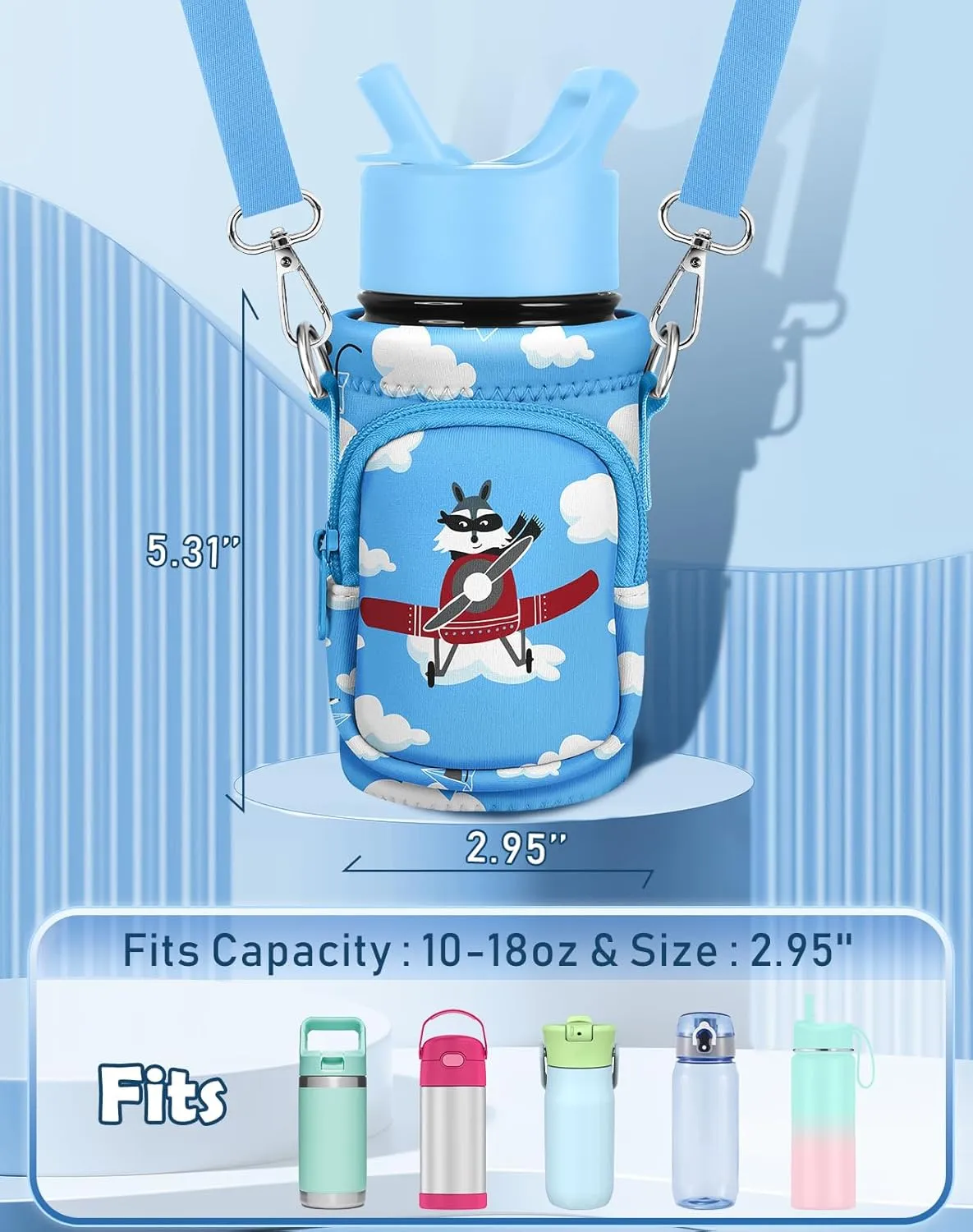 Water Bottle Carrier with Strap - Insulated Kids Water Bottle Holder for Boys Girls Bottle Bag for 10-18Oz
