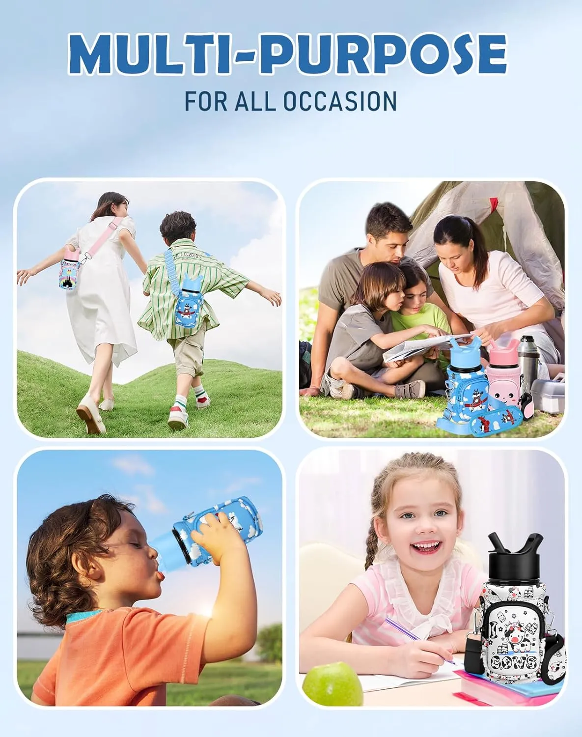 Water Bottle Carrier with Strap - Insulated Kids Water Bottle Holder for Boys Girls Bottle Bag for 10-18Oz