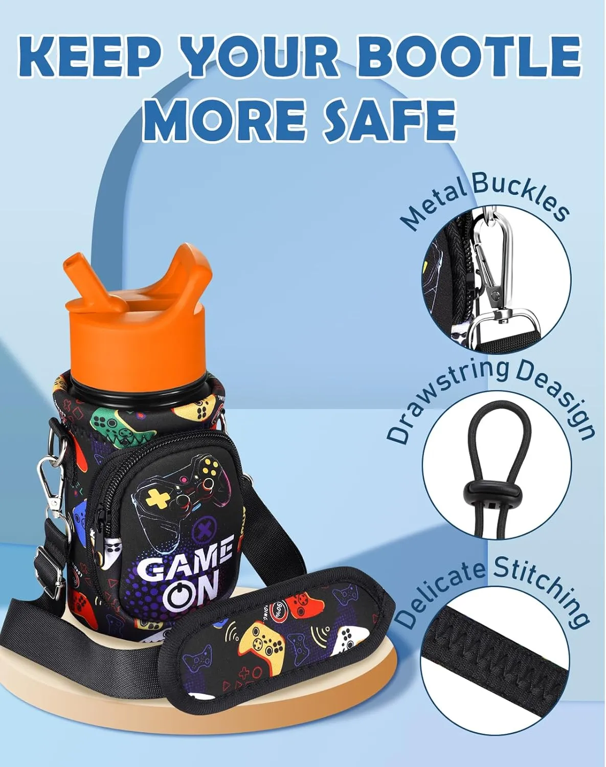 Water Bottle Carrier with Strap - Insulated Kids Water Bottle Holder for Boys Girls Bottle Bag for 10-18Oz