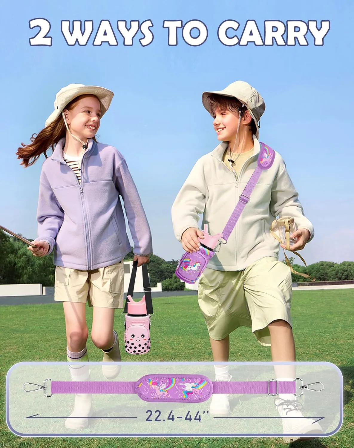 Water Bottle Carrier with Strap - Insulated Kids Water Bottle Holder for Boys Girls Bottle Bag for 10-18Oz