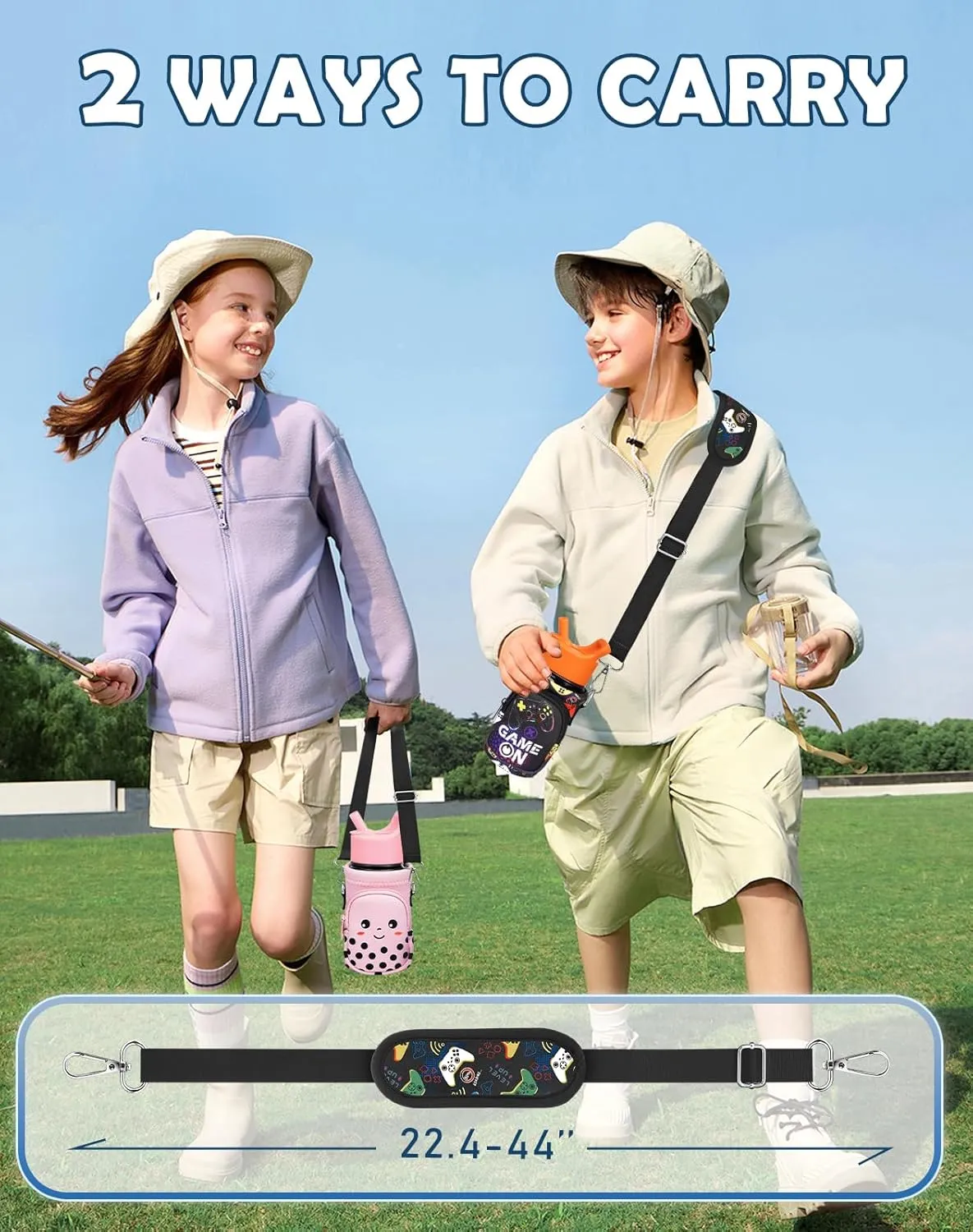Water Bottle Carrier with Strap - Insulated Kids Water Bottle Holder for Boys Girls Bottle Bag for 10-18Oz