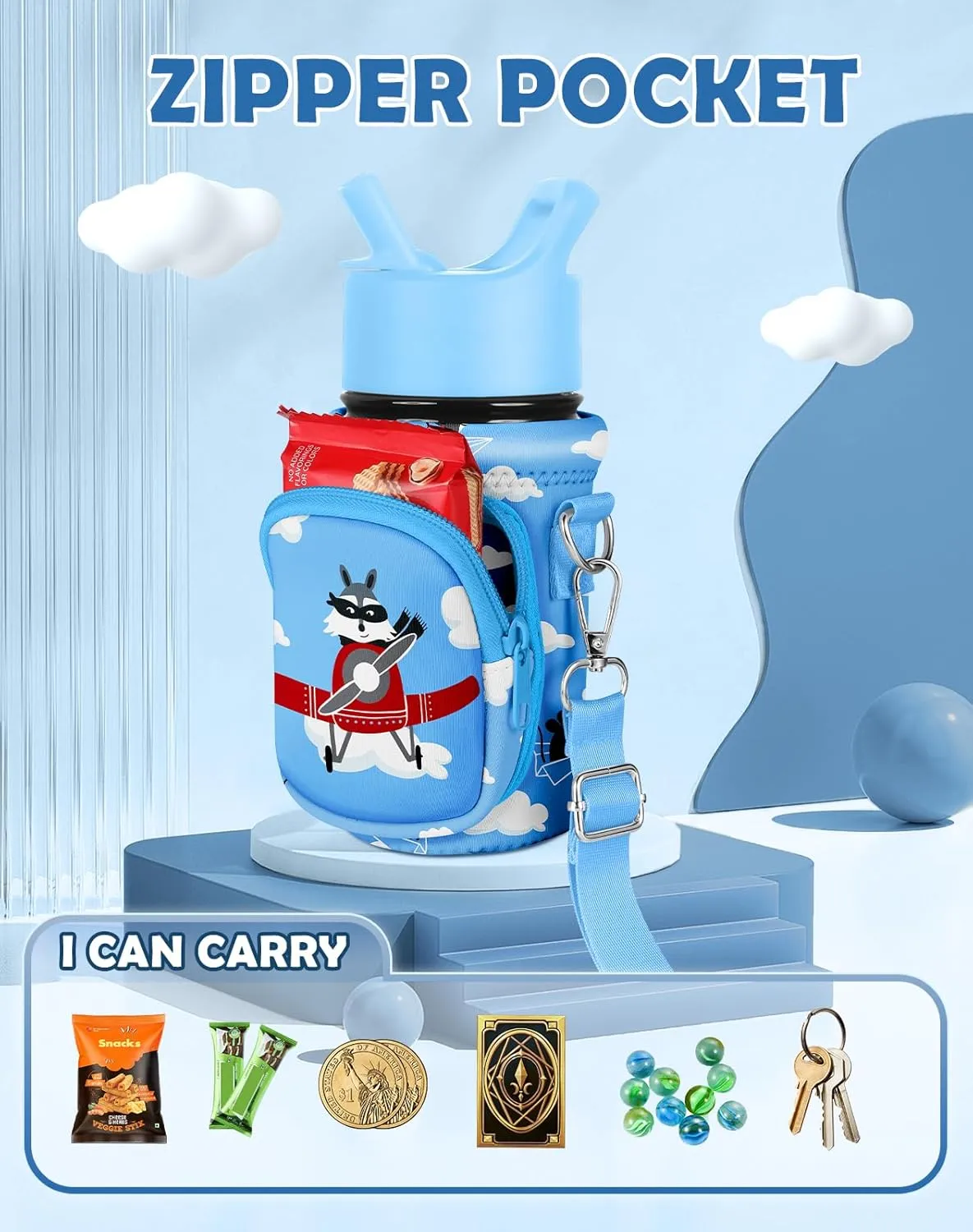 Water Bottle Carrier with Strap - Insulated Kids Water Bottle Holder for Boys Girls Bottle Bag for 10-18Oz