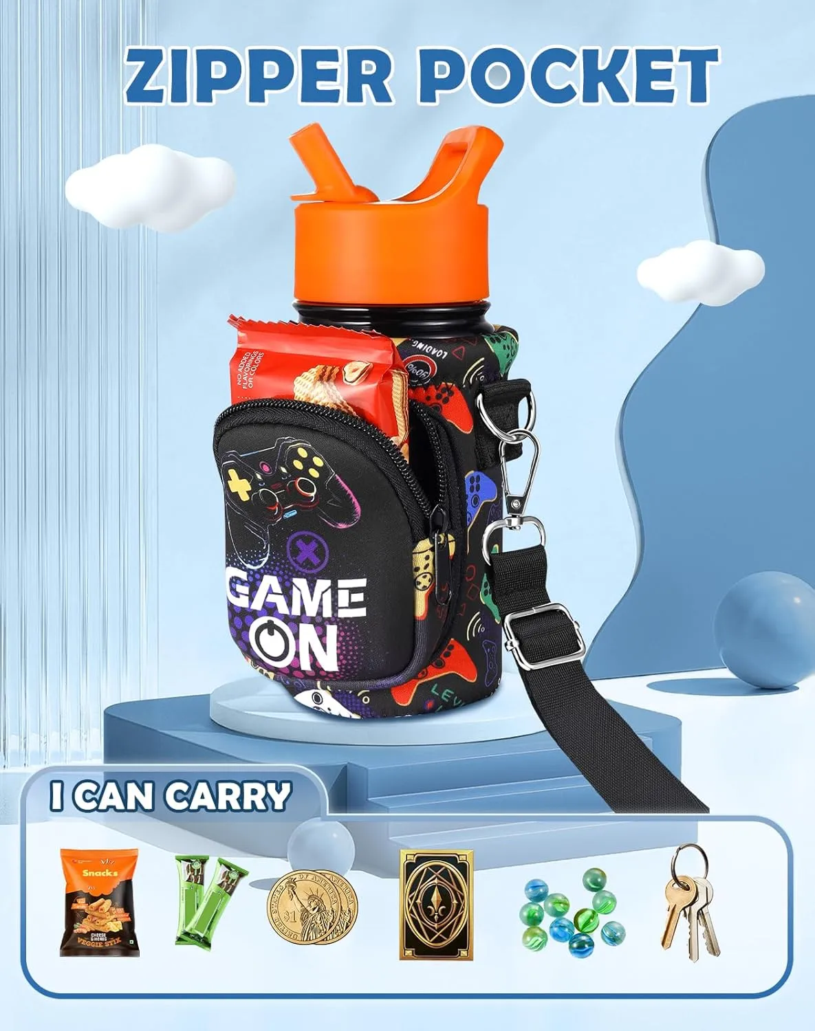Water Bottle Carrier with Strap - Insulated Kids Water Bottle Holder for Boys Girls Bottle Bag for 10-18Oz