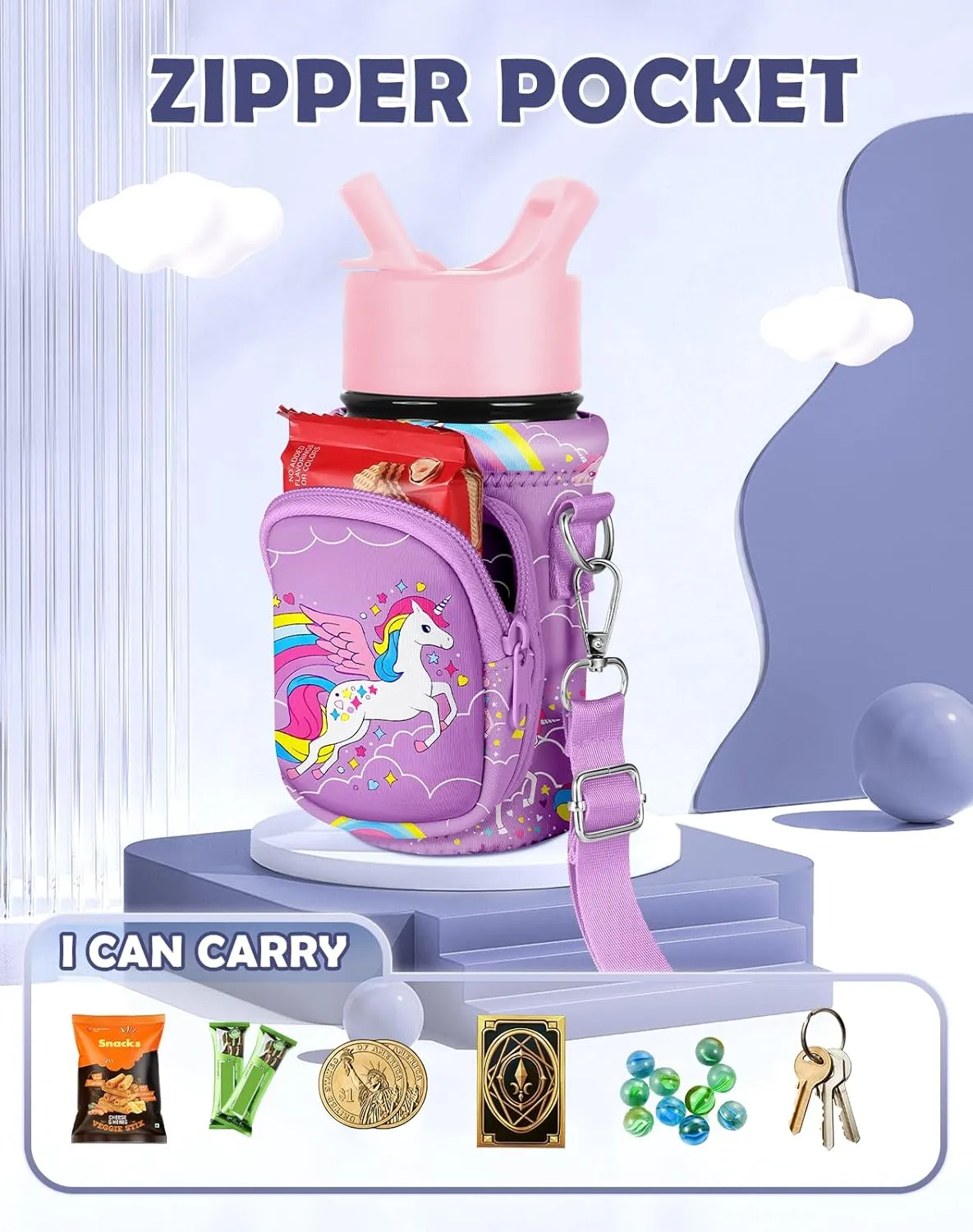 Water Bottle Carrier with Strap - Insulated Kids Water Bottle Holder for Boys Girls Bottle Bag for 10-18Oz