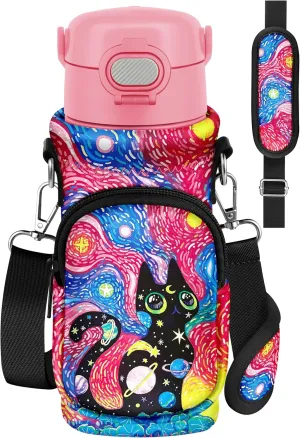 Water Bottle Carrier with Strap - Insulated Neoprene Water Bottle Holder Bag with Pocket for 14-20 oz