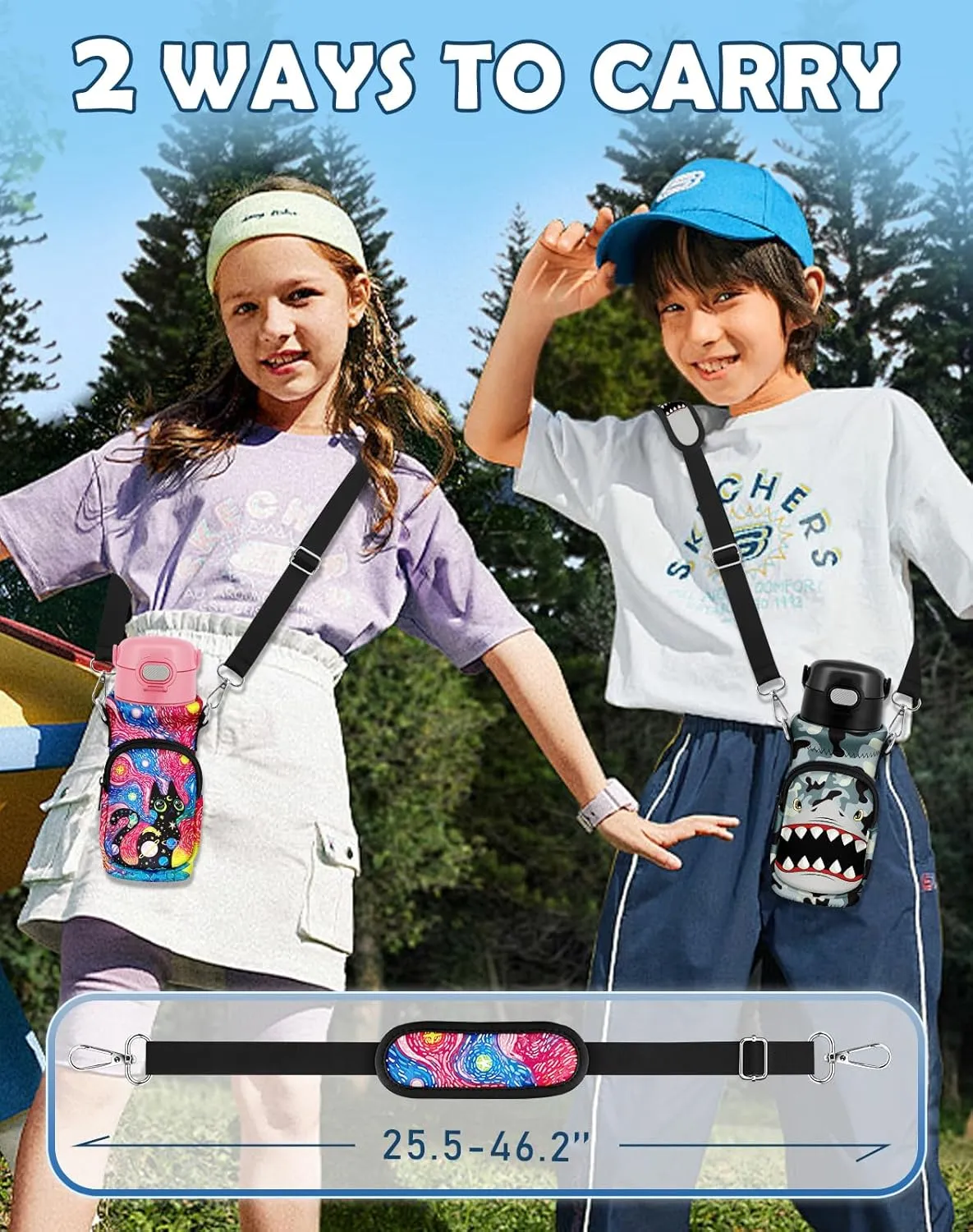 Water Bottle Carrier with Strap - Insulated Neoprene Water Bottle Holder Bag with Pocket for 14-20 oz