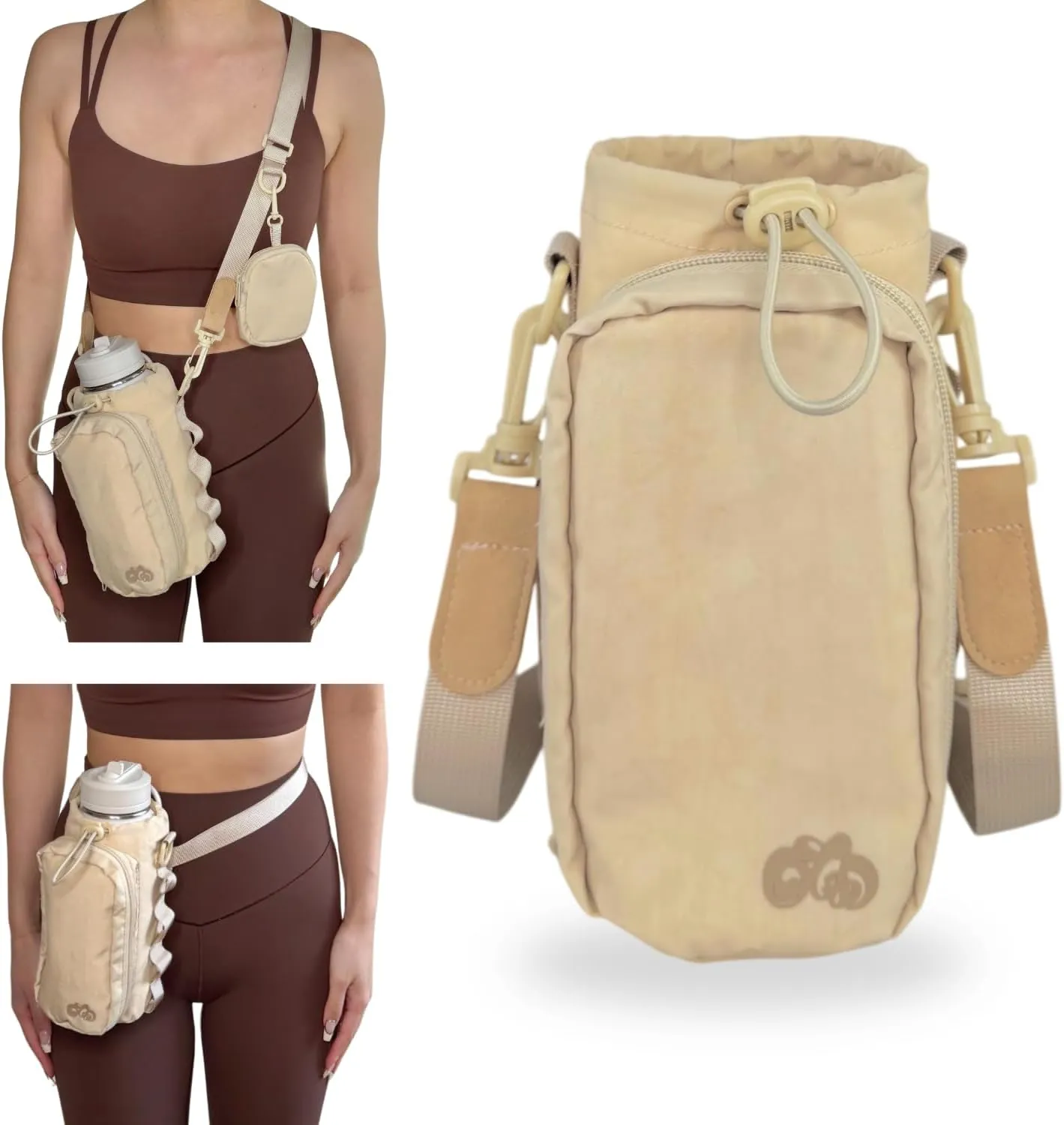 Water Bottle Holder Crossbody, Carrier Sling Bag with Phone Pocket and Key Hook Strap, Fits 24oz/32oz/40oz bottles, Adjustable Shoulder Strap, Belt Strap loops, For Hiking, Walking, Outdoor Activities