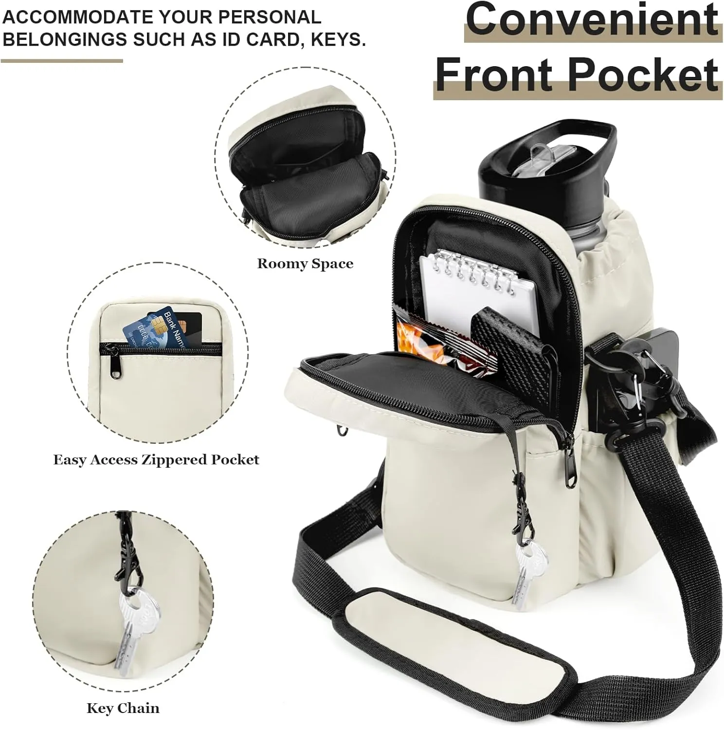 Water Bottle Holder with Strap, 32/40oz Insulation Water Bottle Carrier Bag with Phone Pocket, Water Bottle Sling Bag Crossbody Water Bottle Holder for Hiking Walking